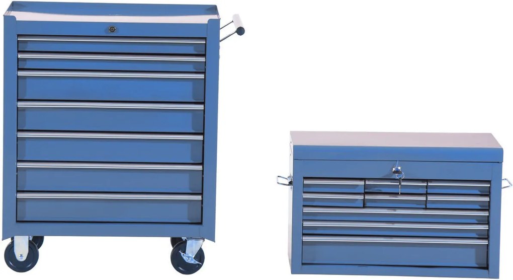 Szafka narzędziowa wózek 16 szuflad niebieska homcom