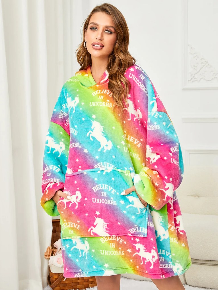 Koc bluza z rękawami i kapturem ALICORN kolorowa