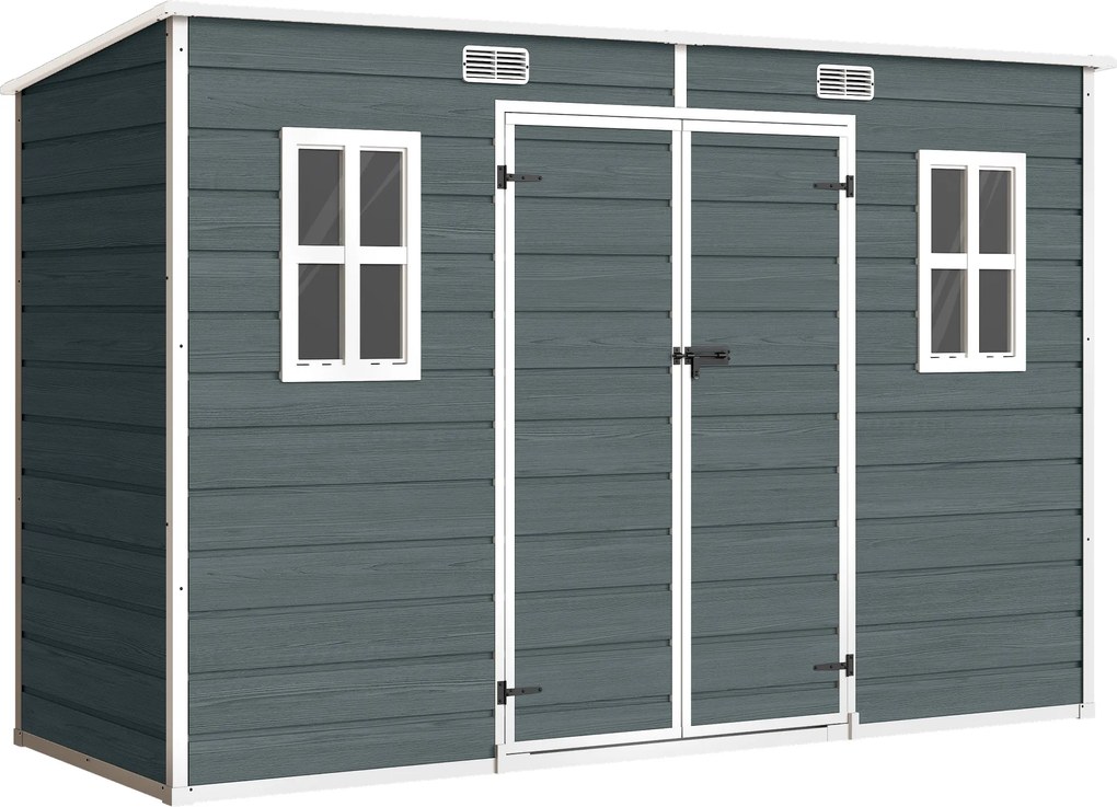 Outsunny Szopa Ogrodowa 3,2 m², Schowek z Płaskim Dachem, 303x123x197 cm z Oknem, Zamykana, Podwójne Drzwi, Wentylacja, Podłoga | Aosom PL