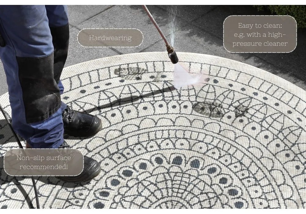Szaro-kremowy dywan dwustronny odpowiedni na zewnątrz NORTHRUGS Porto, ⌀ 140 cm