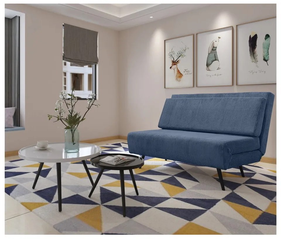 Niebieska sztruksowa rozkładana sofa 140 cm Mallory – Støraa