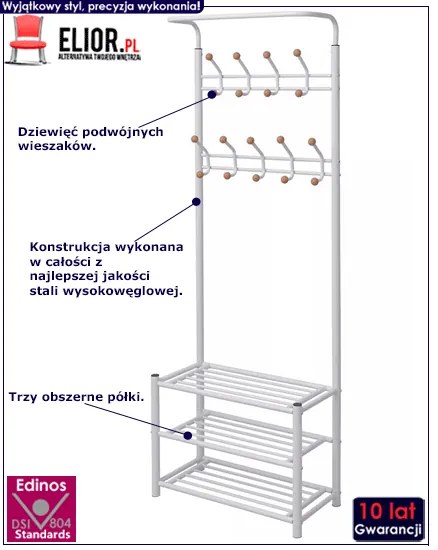 Wieszak Stojący Biały Na Ubrania Z Półkami L7-T62