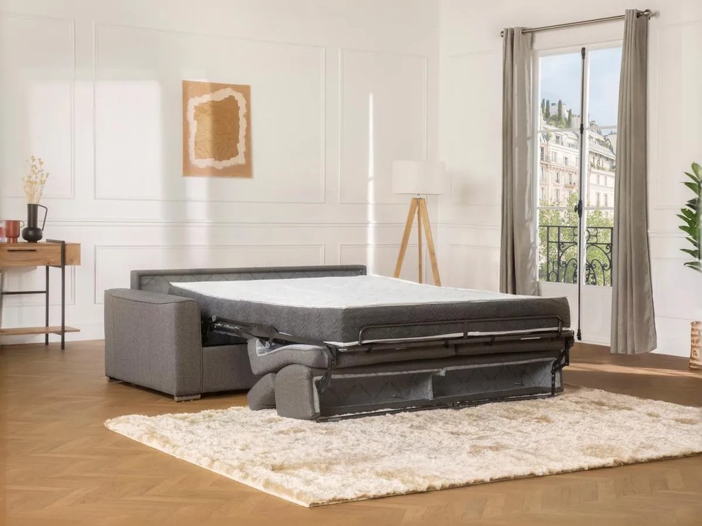 Kanapa 2-osobowa z ekspresowym mechanizmem rozkładania z tkaniny VIZIR - Kolor: szary - Miejsce do spania: 120 cm - Materac 22 cm