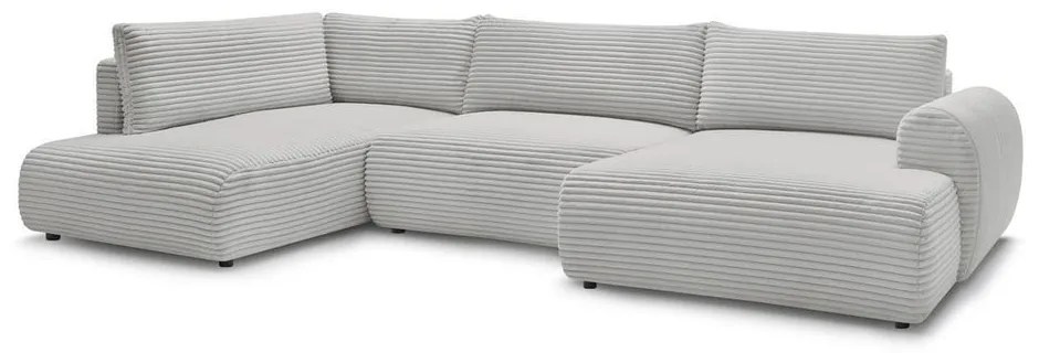 Jasnoszary sztruksowy rozkładany/ze schowkiem narożnik (lewostronny/w kształcie litery U) Lucien – Bobochic Paris