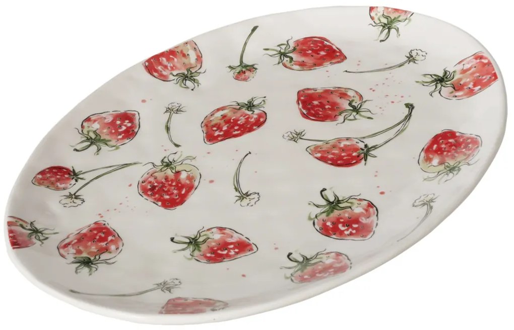 Półmisek ceramiczny STRAWBERRY, wzór w truskawki, 39 x 31 cm