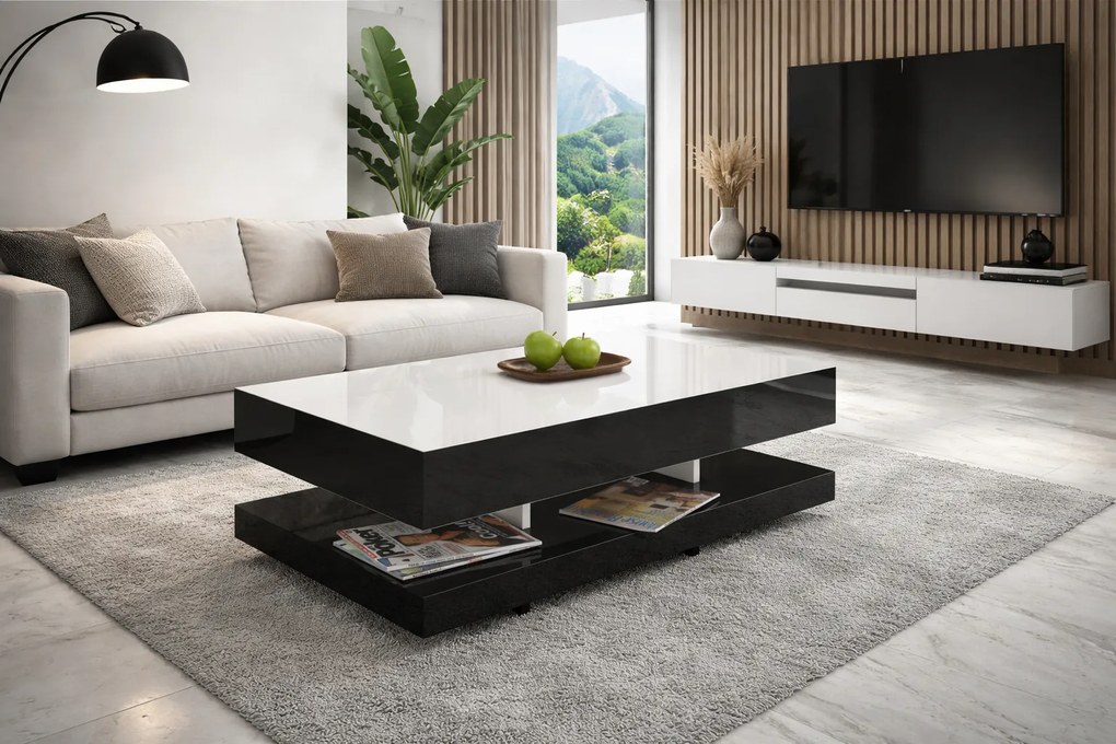 Stolik kawowy Tora 120x60 cm, kolor biało-czarny połysk