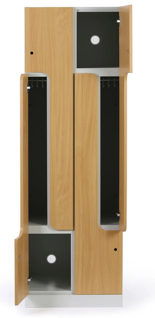 Metalowa szafka ubraniowa S1 Z, 4-drzwiowa, 1850 x 600 x 500 mm, zamek RFID, drzwi laminowane, brzoza