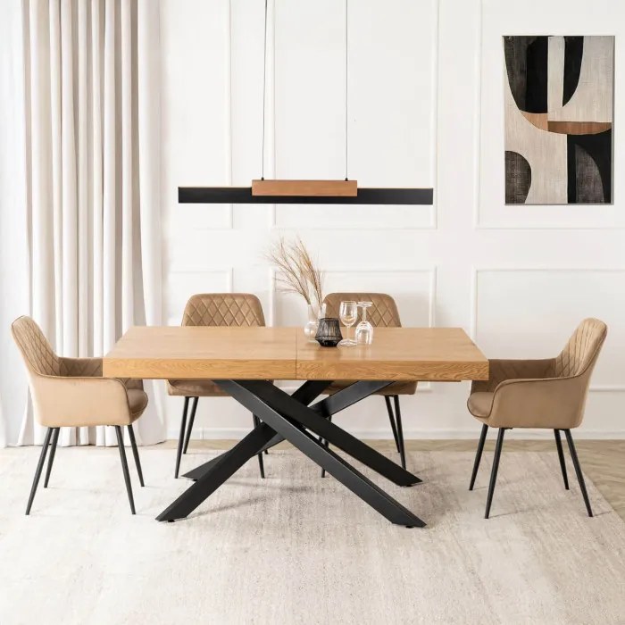 Stół Prostokątny Rozkładany HAMPTON 160-240 cm Dąb/Czarny do Jadalni Nowoczesny Loft