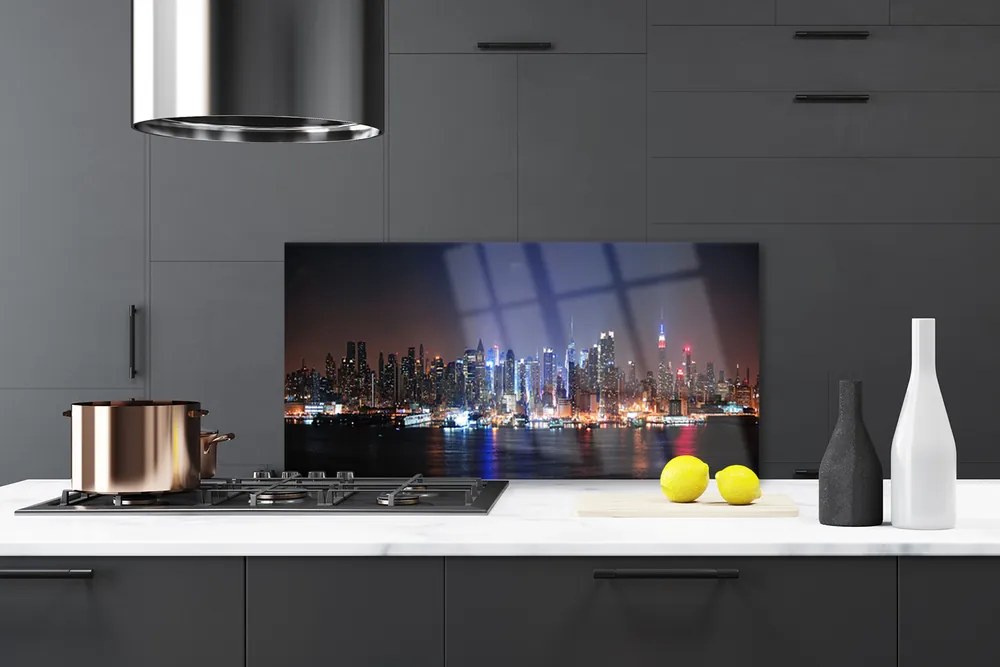 Szkło do Kuchni na Ścianę Miasto Nad Brzegiem Kanału