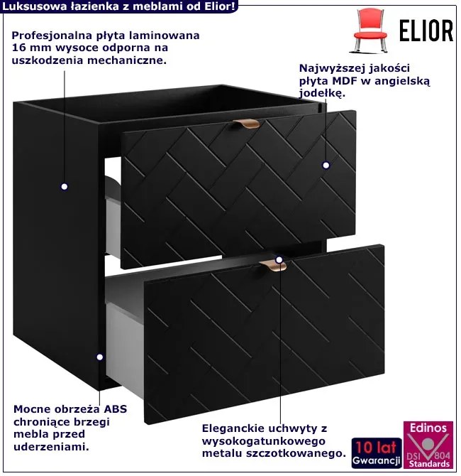 Czarna wisząca szafka pod umywalkę z szufladami 60 cm A7-E65