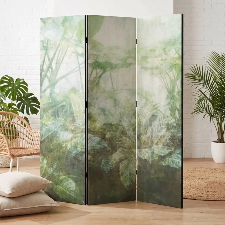 Parawan pokojowy 3-częściowy 135x172 Dwustronny dekoracyjny boho botaniczny Mgła Tropikalnego Ogrodu
