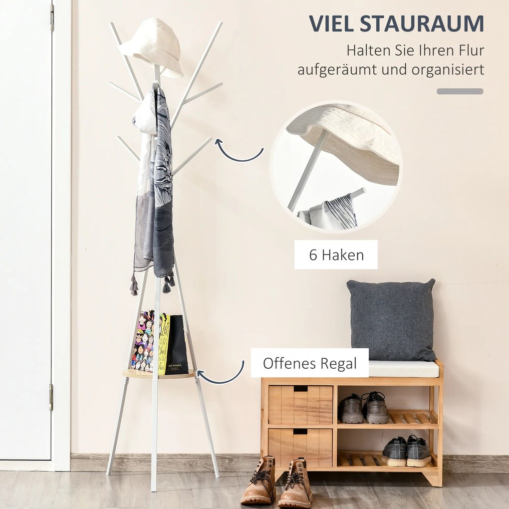 HOMCOM Stojak na Ubrania Metalowy Biały 45x45x180cm Wieszak do Garderoby Przedpokoju | Aosom PL