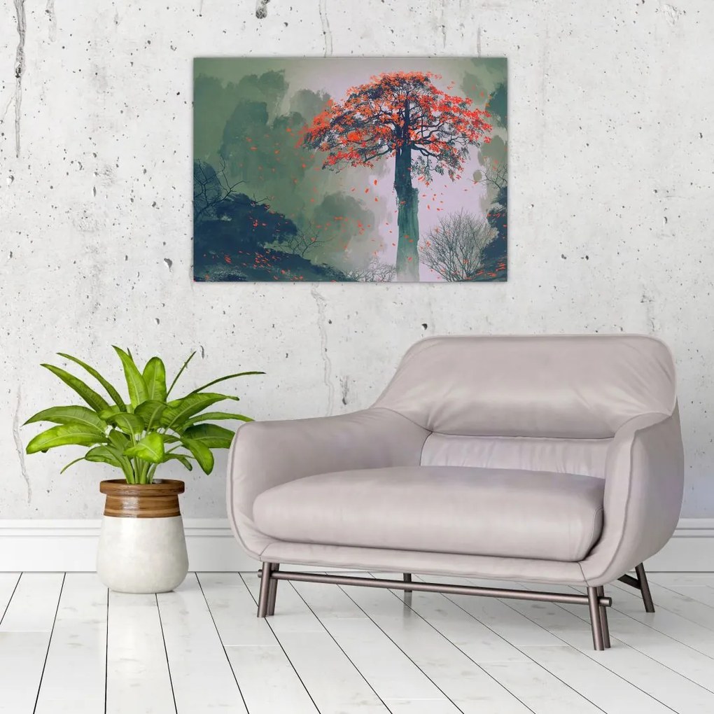 Obraz samotnego czerwonego drzewa (70x50 cm)