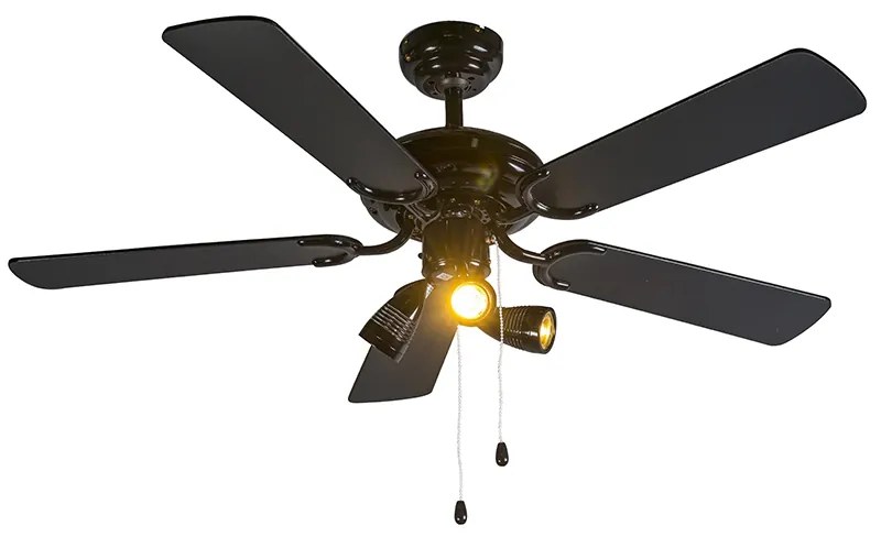 Czarny Wentylator sufitowy z lampą 110 cm z 3 światłami i sznurkiem - Mistral Oswietlenie wewnetrzne