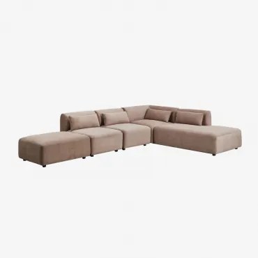 Sofa Modułowy Narożny 4-częściowy Z Prawym Szezlongiem I Pufem Fogler Sztruks Brąz Karmelowy - Sklum
