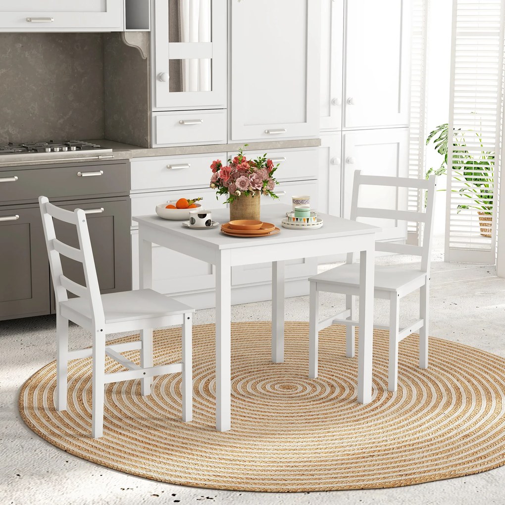 HOMCOM Zestaw stół i krzesła 3-częściowy biały z drewnianym siedziskiem do kuchni | Aosom PL