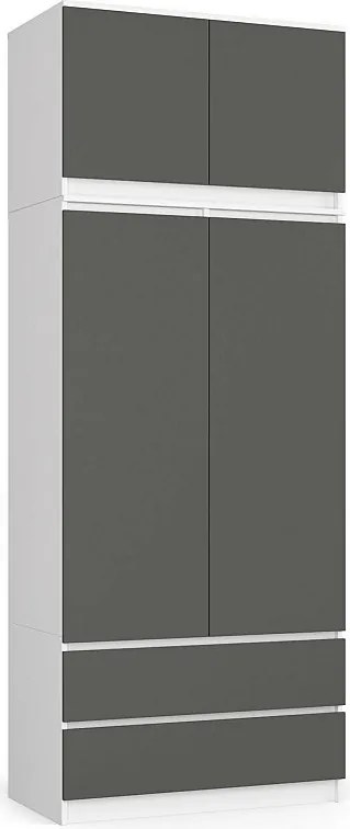 Szafa AKORD S90 z nadstawką Biała 90 cm 2 drzwi 2 szuflady kolor Grafit Szary mat 6 półek 90x51x234 cm