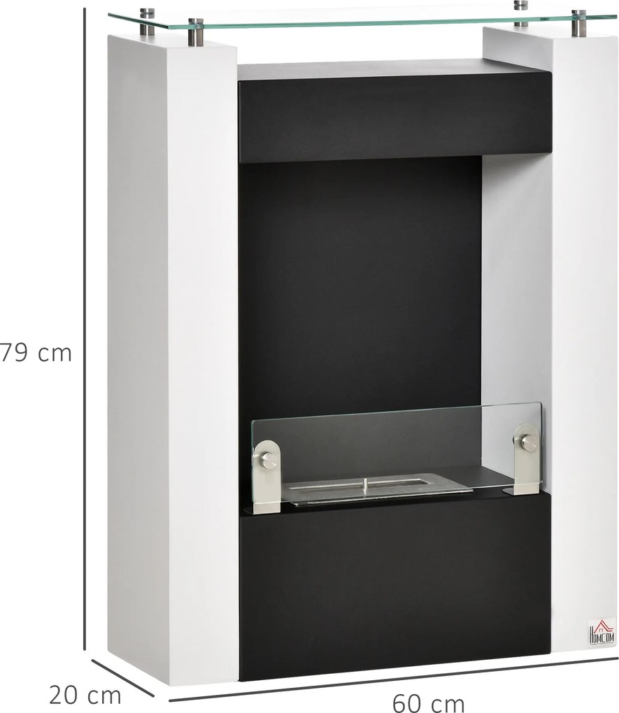 Kominek na bioetanol HOMCOM palnik na bioetanol 2000 W 3 h bez dymu czarny+biały | Aosom.pl
