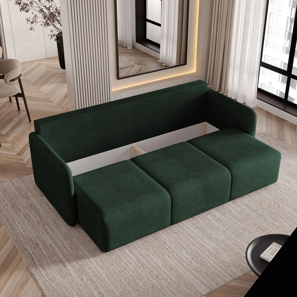 Masseno Sofa SUVI III z funkcją spania i pojemnikiem na pościel, Rozkładana sofa - Zielony, NEVE 37