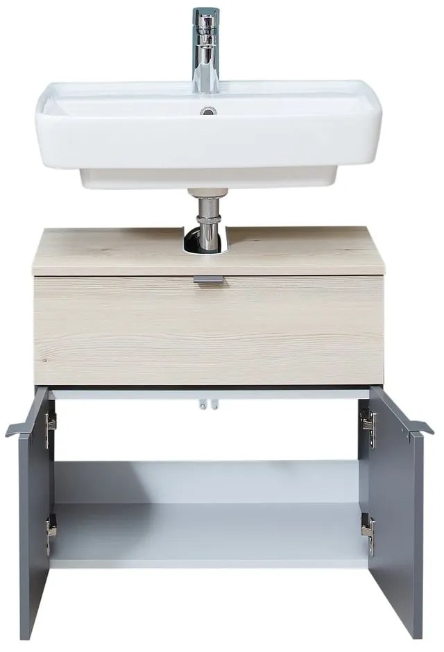 Szara/w naturalnym kolorze wisząca szafka bez umywalki w dekorze sosny 53x60 cm Quickset 394 – Pelipal