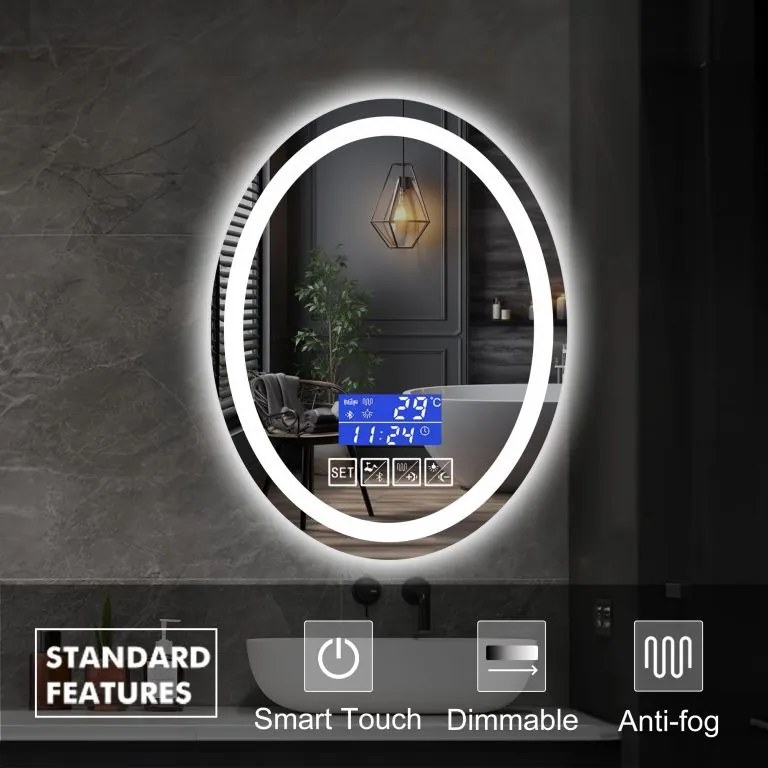 IREDA Lustro łazienkowe z oświetleniem, 80x60cm, głośnik