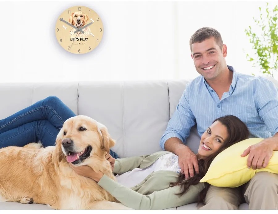 Zegar na ścianę cichy do pokoju dziecięcego drewniany nowoczesny piesek