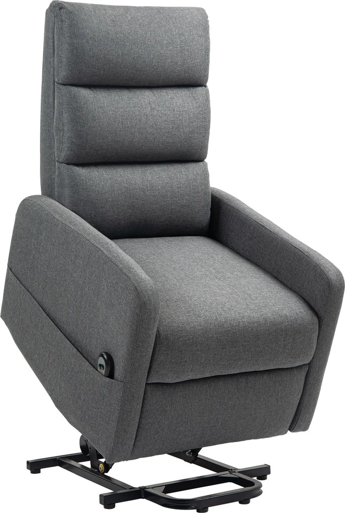 HOMCOM Elektryczny fotel relaksacyjny z funkcją pomocy przy wstawaniu, pilotem, miękką pianką, boczną kieszenią, pokryciem w stylu lnu, Szary