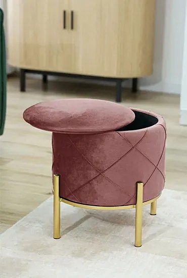 Welurowa różowa pufa glamour na nóżkach E5-W07