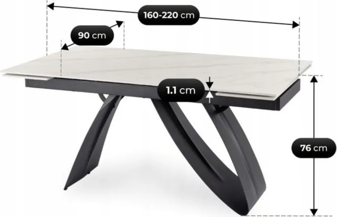 Stół Rozkładany Prostokątny DEVON 160-220 cm Ceramiczny Biały Marmur/Czarny Nowoczesny