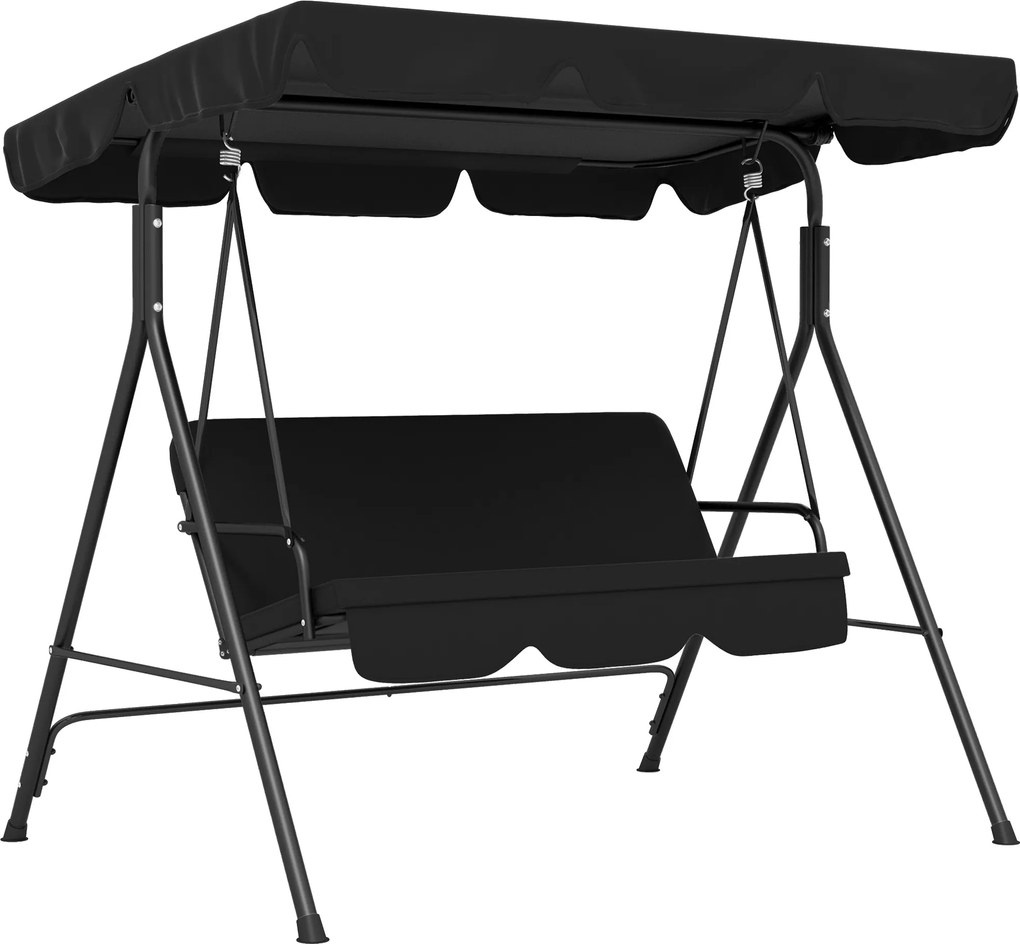 Outsunny Huśtawka ogrodowa 3-osobowa z regulowanym daszkiem stalowa czarna 172 x 110 x 153 cm