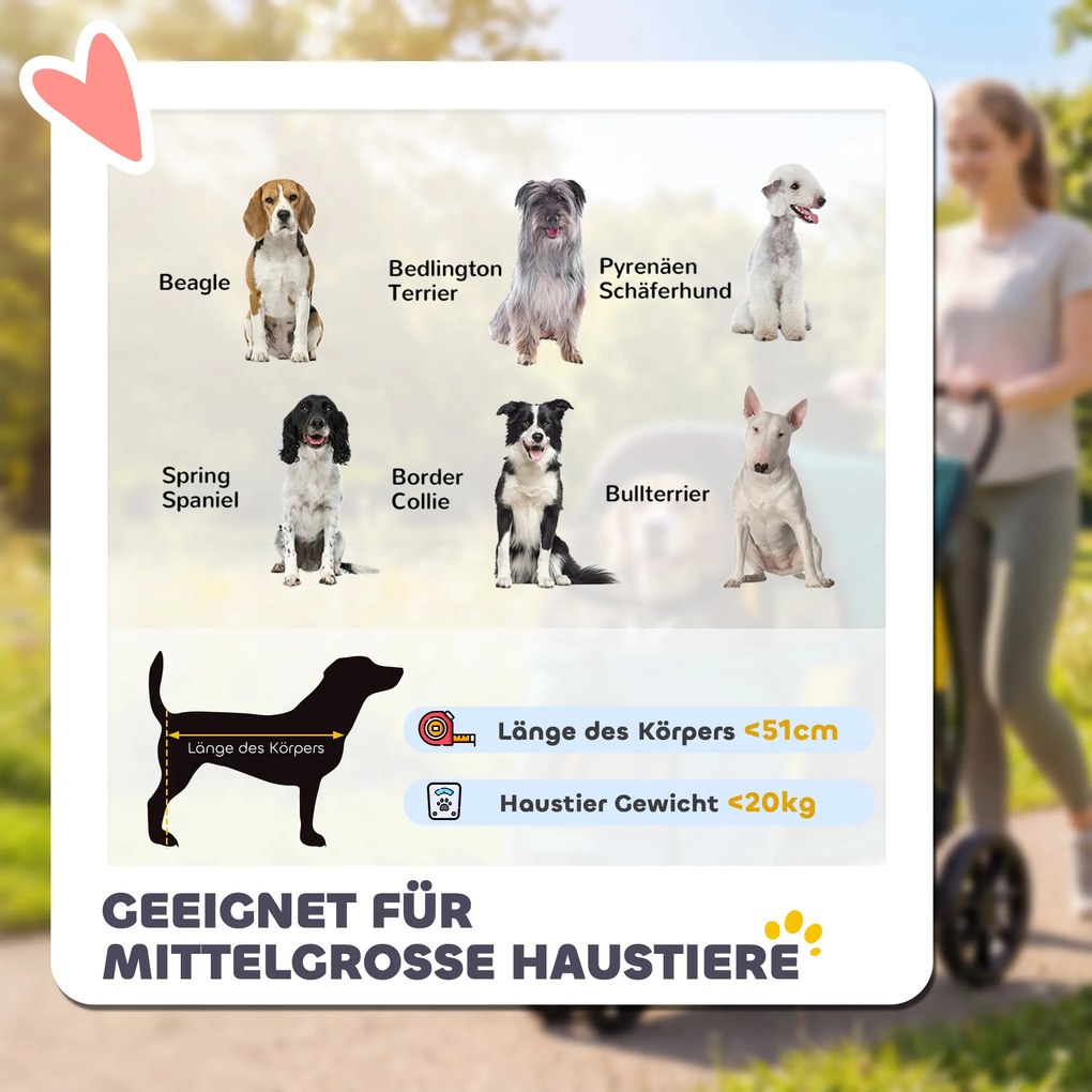 PawHut Składany wózek dla psa do 20 kg z poduszką, oknami z siatki, kieszenią tylną, 92 x 63 x 95 cm, ciemnozielony | Aosom PL