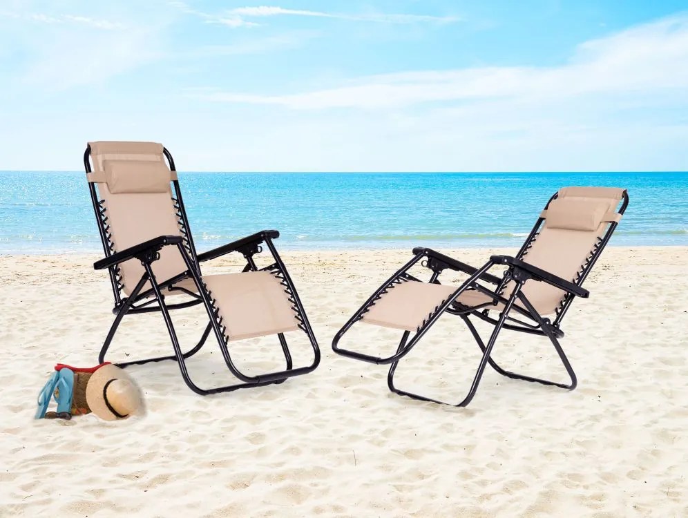 Składany leżak ogrodowy, tarasowy Rimini 009, beżowy