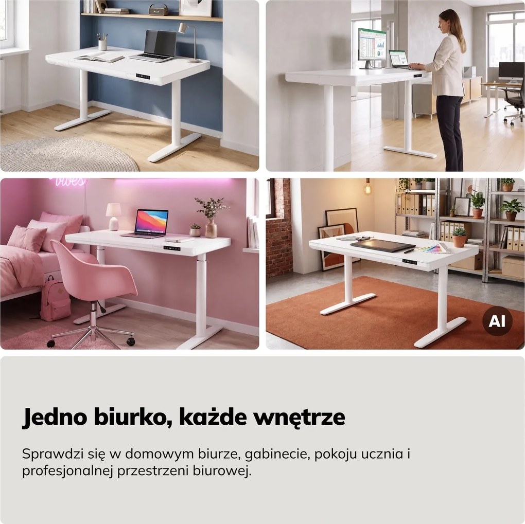 Biurko elektryczne z regulacją wysokości Ellis 120x70 cm, kolor biały