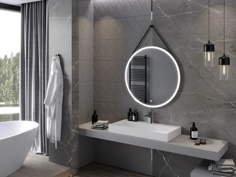 Mexen Reni lustro łazienkowe podświetlane, okrągłe 90 cm, LED 6000K, antypara, rama czarna - 9812-090-090-611-70