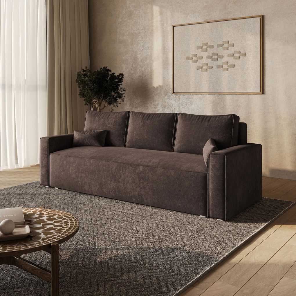 Masseno Sofa MENI z funkcją spania i pojemnikiem na pościel, Rozkładana sofa - Brązowy, LUMO 40