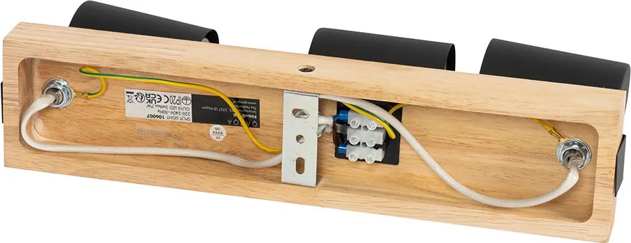 Lampa sufitowa czarna z drewnem, 3-punktowa, regulowana, prostokątna - Jeana