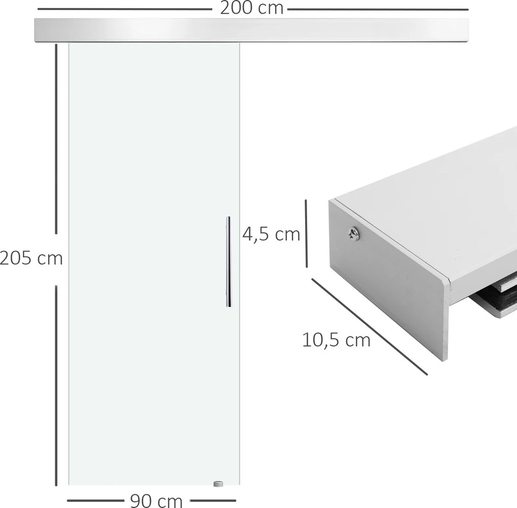 HOMCOM Drzwi Przesuwne Szklane do Pokoju Satynowane z Uchwytem Drążkowym 2050x900mm | Aosom PL