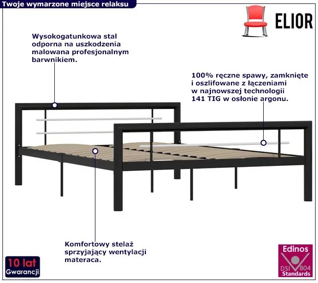 Czarne metalowe łóżko w stylu loftowym 140x200 cm - Sahar