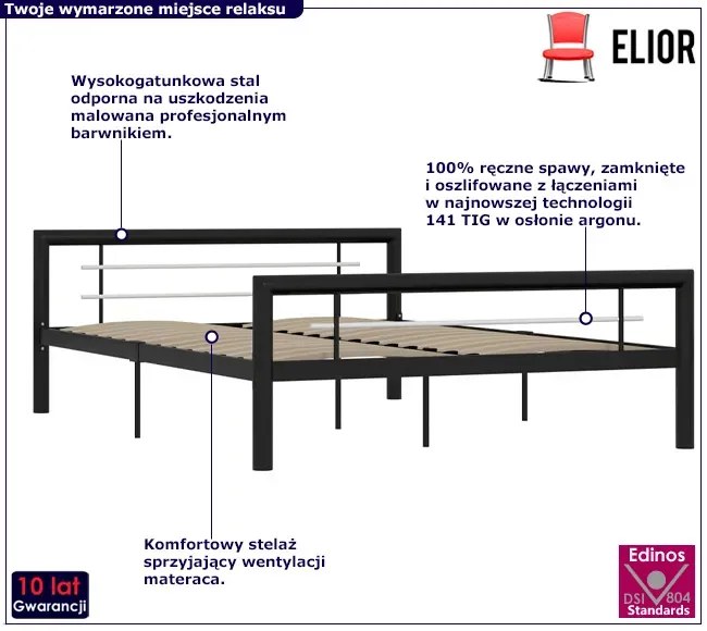 Czarne metalowe łóżko w stylu loftowym 140x200 cm Wordis