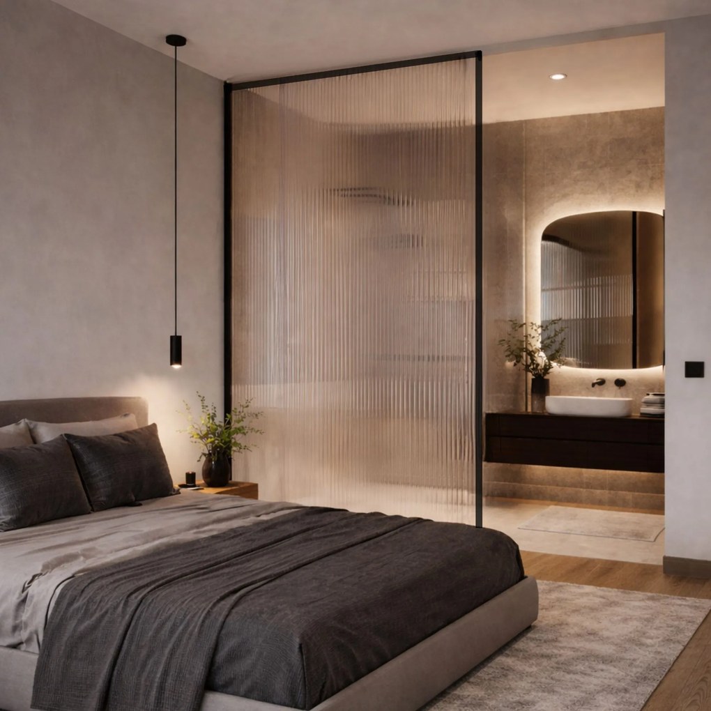 Ścianka prysznicowa ryflowana ARTE WELLE XXL w czarnej ramie Clear szkło transparentne ryflowane | Różne rozmiary : Kolor ramy - czarny, Rozmiar - 90 x 300 cm