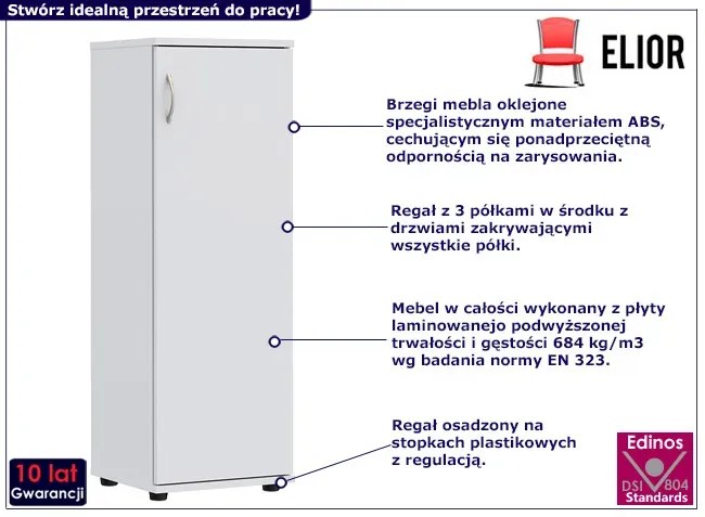 Biały regał biurowy z drzwiczkami z 3 półkami - Lakris