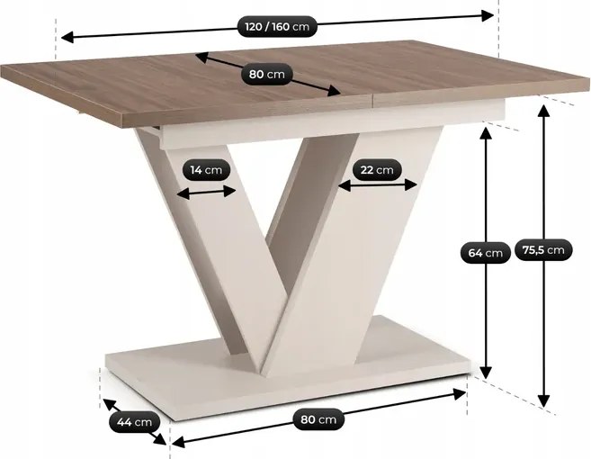 Stół Prostokątny Rozkładany CLARK 120-160 cm Orzech/Kaszmir Japandi