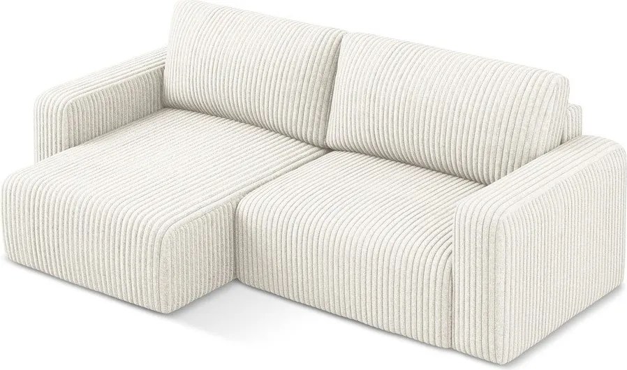 Kremowy sztruksowy rozkładany narożnik ze schowkiem (lewostronny/z szezlongiem) Kona – Makamii