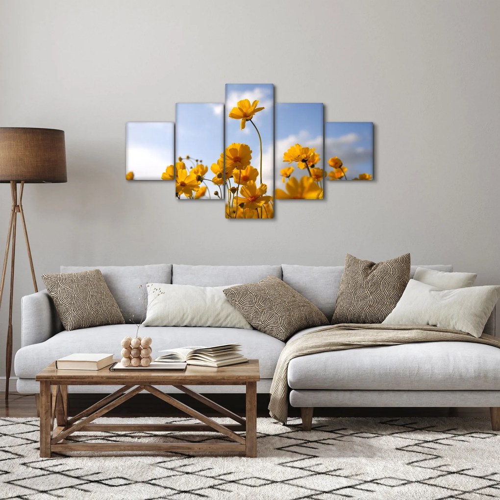 Obraz pola z jasnożółtymi kwiatami (125x70 cm)