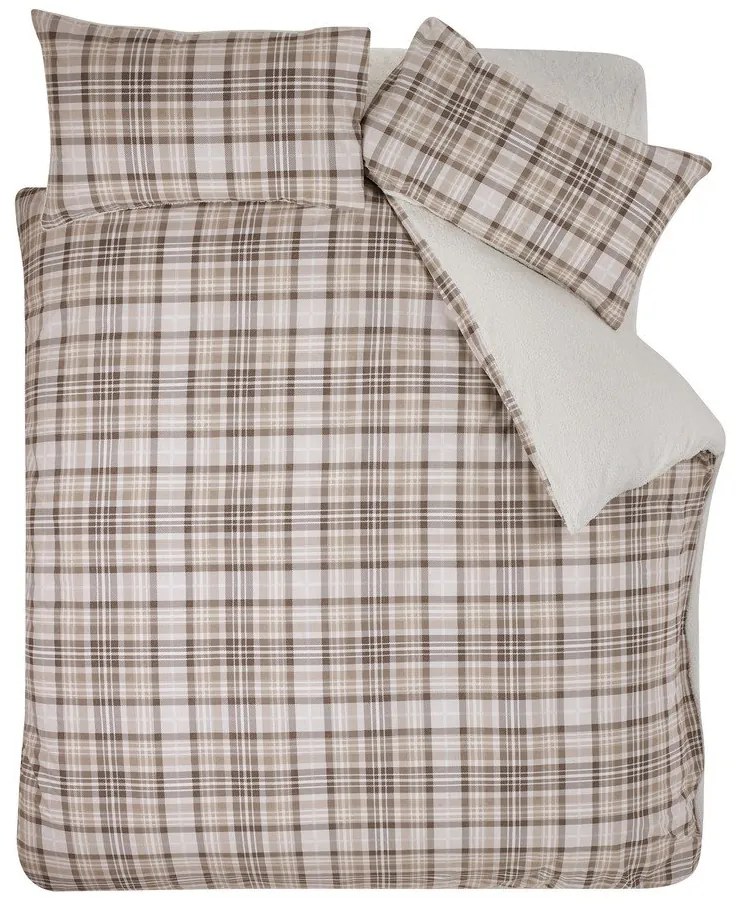 Brązowa pościel dwuosobowa z materiału sherpa 230x220 cm Cosy Sherpa Check – Catherine Lansfield