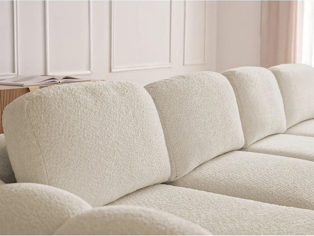 Beżowy rozkładany narożnik z materiału bouclé ze schowkiem (lewostronny/z szezlongiem) Montaigne – Bobochic Paris