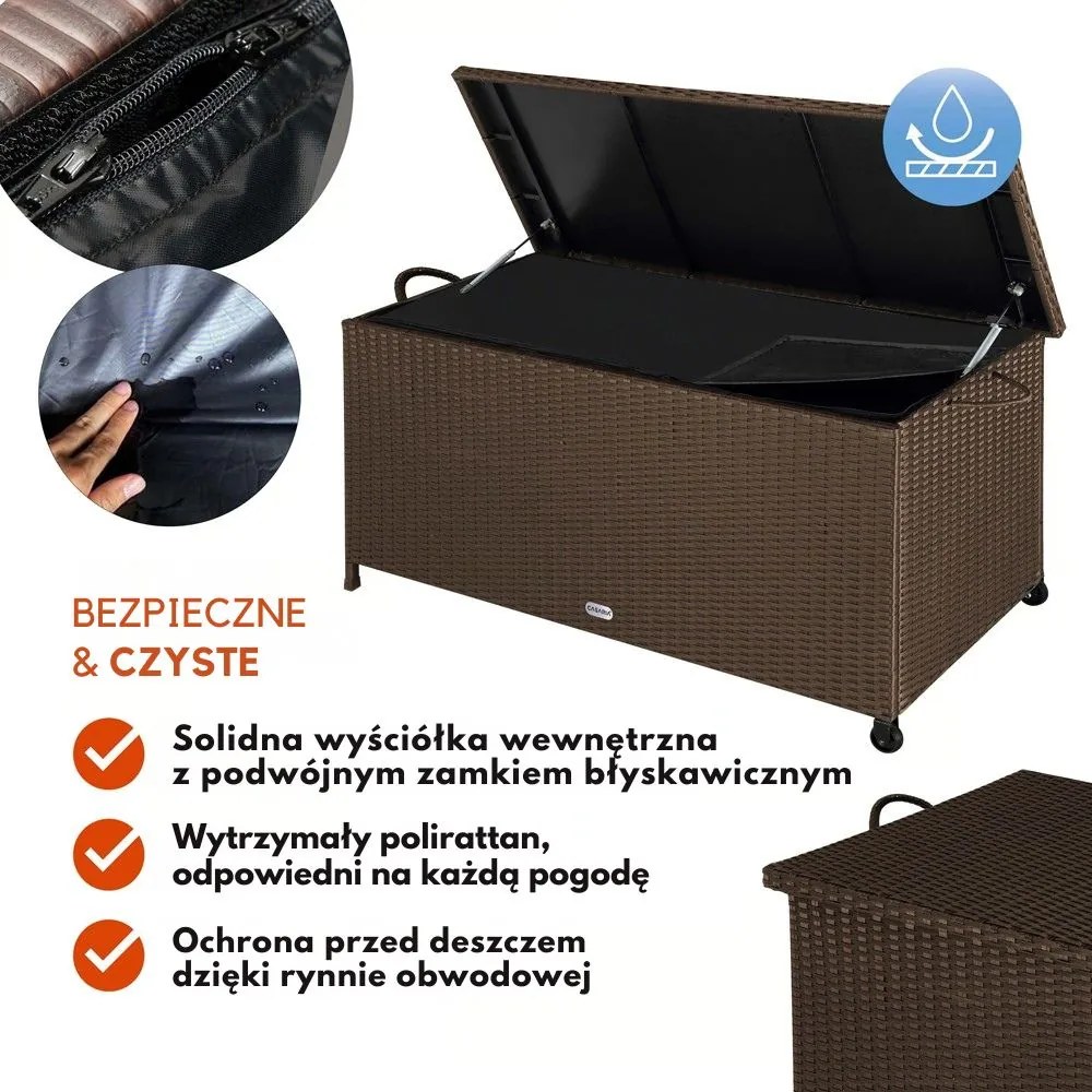 Polirattanowy pojemnik na schowek RICCO, 270L, 117x53x60cm, ciemnobrązowy Casaria