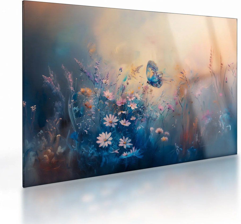 Obraz na szkle - Łąka z motylem (70x50 cm)