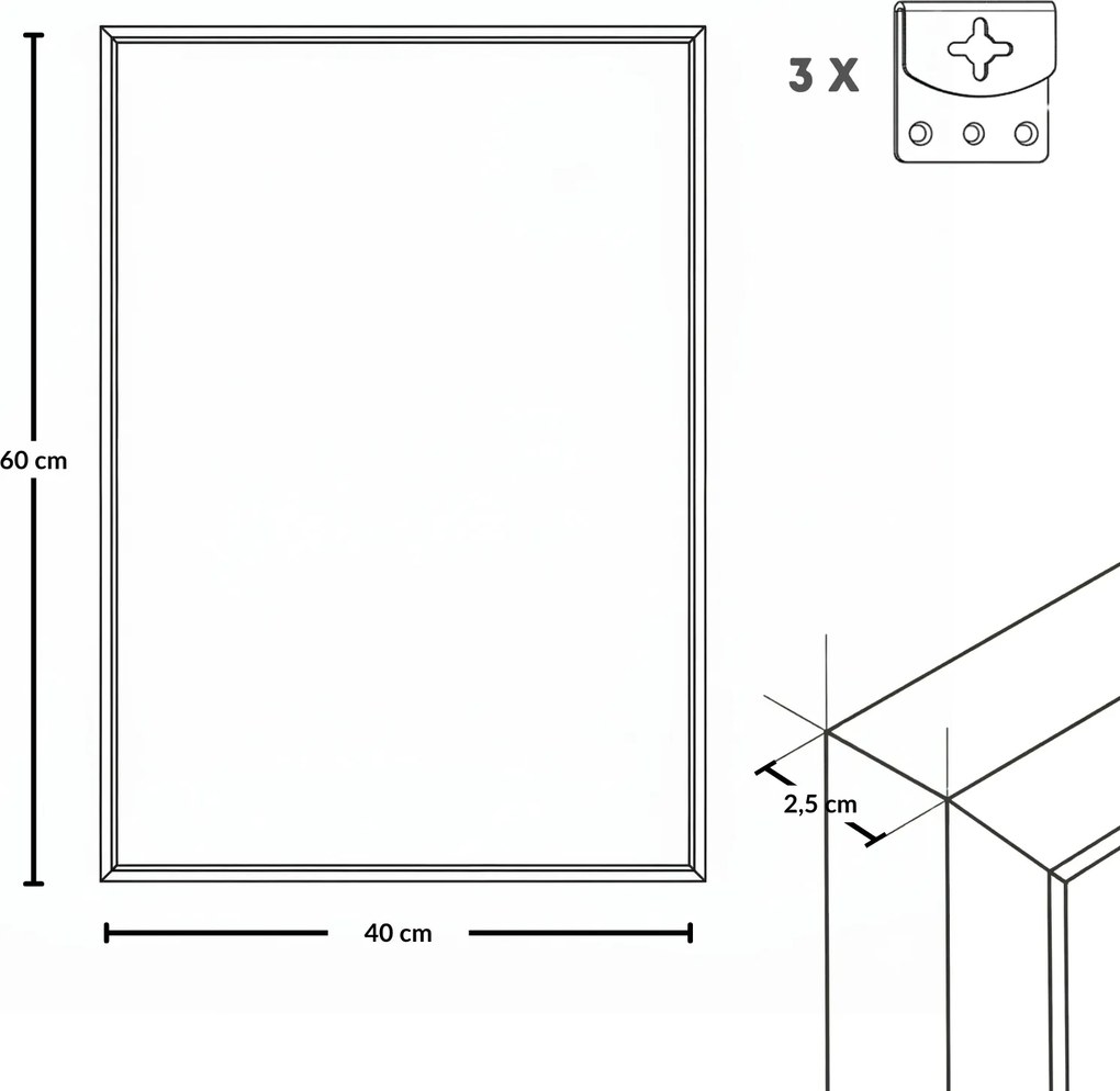 Prostokatne lustro wiszące AXION, 60 x 40 cm, czarne