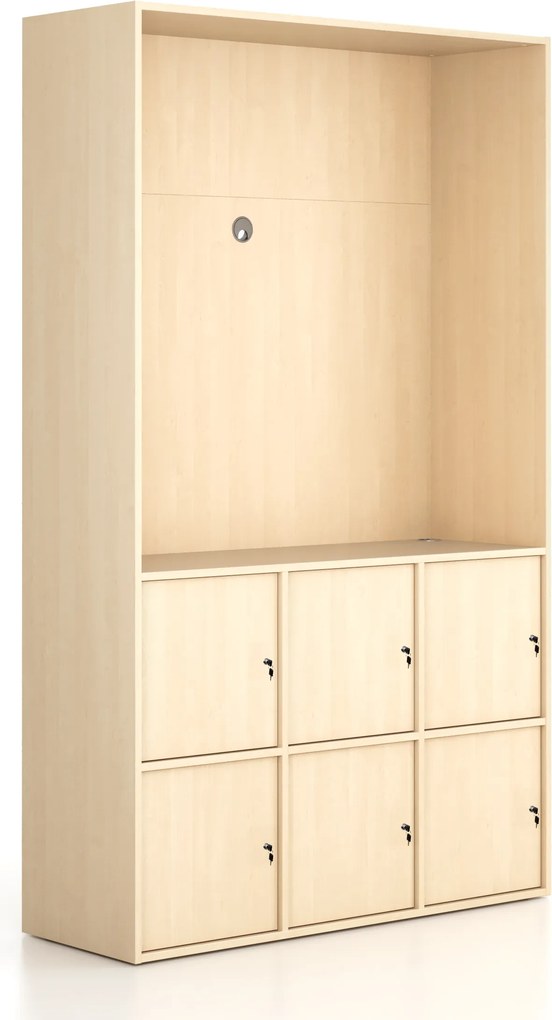 Szafka biurowa FRAME, 6x drzwi, z wnęką, 1299 x 450 x 2162 mm, zamek cylindryczny, brzoza